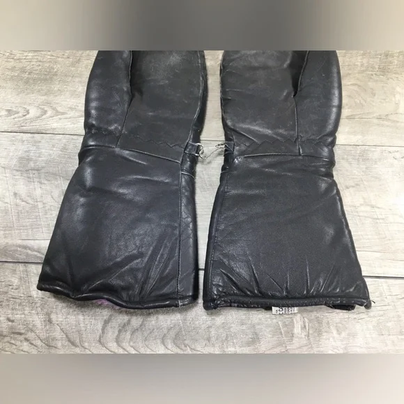 Vintage Arctic Cat Snowmobile Snowmobiling Black Leather Riding Mittens Sz Small